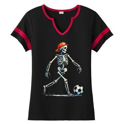 Skeleton Soccer Halloween Costume Ladies Halftime Notch Neck Tee