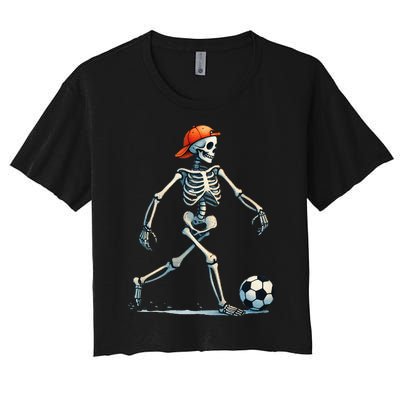 Skeleton Soccer Halloween Costume Women's Crop Top Tee