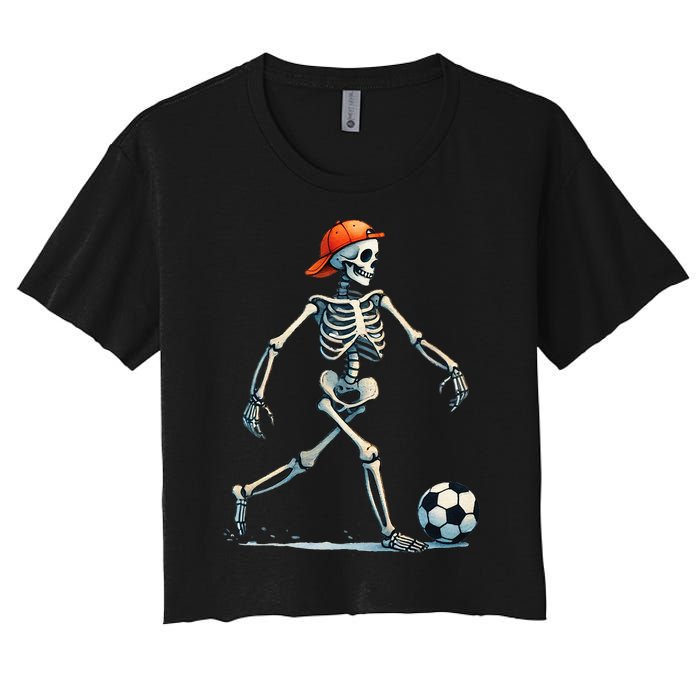 Skeleton Soccer Halloween Costume Women's Crop Top Tee