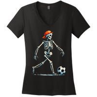 Skeleton Soccer Halloween Costume Women's V-Neck T-Shirt