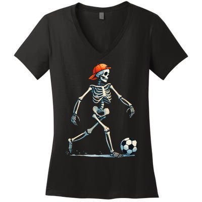 Skeleton Soccer Halloween Costume Women's V-Neck T-Shirt