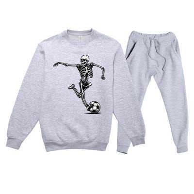 Skeleton Soccer Halloween Costume Funny Premium Crewneck Sweatsuit Set