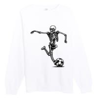 Skeleton Soccer Halloween Costume Funny Premium Crewneck Sweatshirt