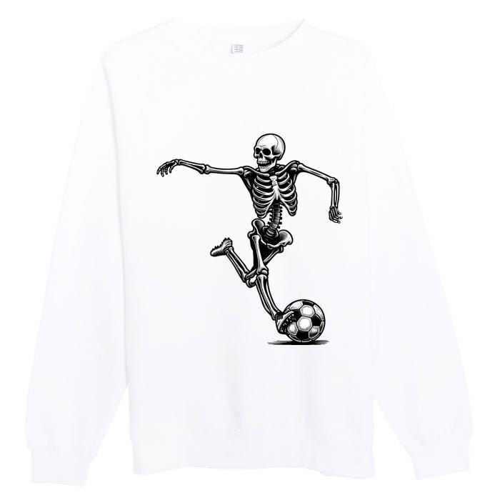 Skeleton Soccer Halloween Costume Funny Premium Crewneck Sweatshirt