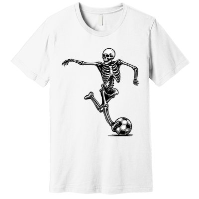 Skeleton Soccer Halloween Costume Funny Premium T-Shirt