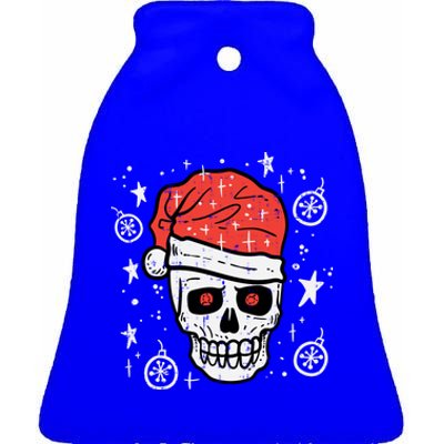 Skull Santa Hat Funny Christmas Xmas Pajama Gift Ceramic Bell Ornament