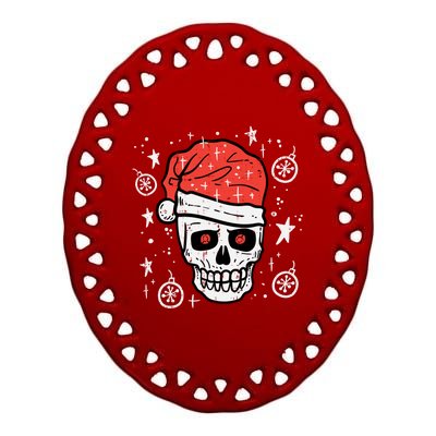 Skull Santa Hat Funny Christmas Xmas Pajama Gift Ceramic Oval Ornament