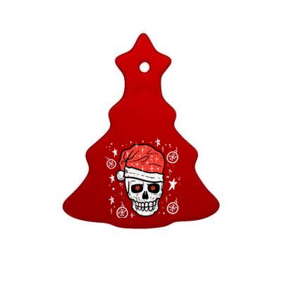 Skull Santa Hat Funny Christmas Xmas Pajama Gift Ceramic Tree Ornament