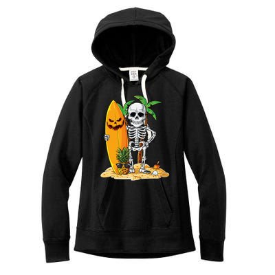 Skeleton Surfing Halloween Hawaii Hawaiian Surfer Women's Fleece Hoodie