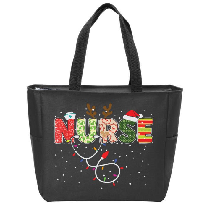 Stethoscope Santa Hat Reindeer Xmas Christmas Nurse Zip Tote Bag