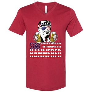 Star Spangled Hammered President Donald Trump Beer Lover V-Neck T-Shirt