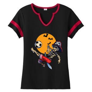 Soccer Skeleton Halloween Boy Soccer Pirate Halloween Ladies Halftime Notch Neck Tee