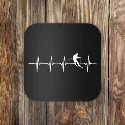 Skiing Ski Heartbeat TShirt Gift For Skiers Coaster