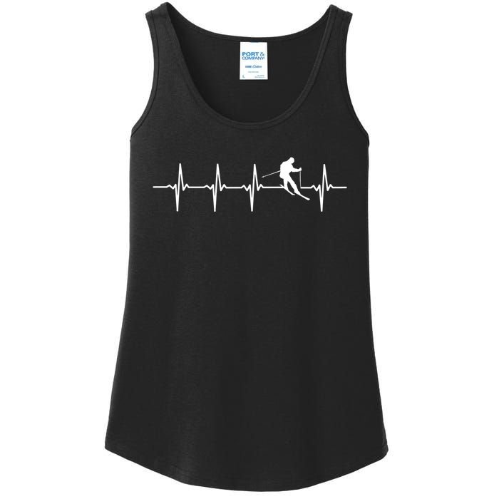 Skiing Ski Heartbeat TShirt Gift For Skiers Ladies Essential Tank