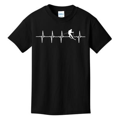 Skiing Ski Heartbeat TShirt Gift For Skiers Kids T-Shirt