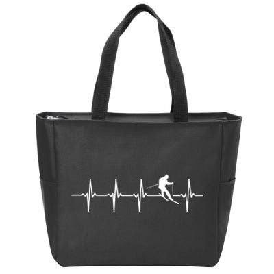 Skiing Ski Heartbeat TShirt Gift For Skiers Zip Tote Bag