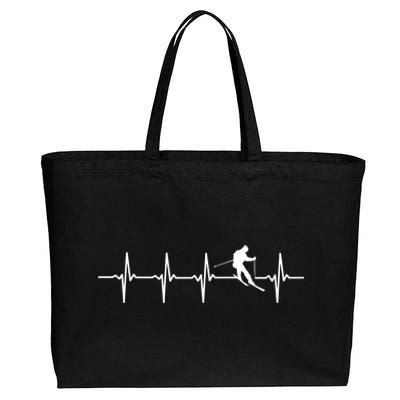 Skiing Ski Heartbeat TShirt Gift For Skiers Cotton Canvas Jumbo Tote