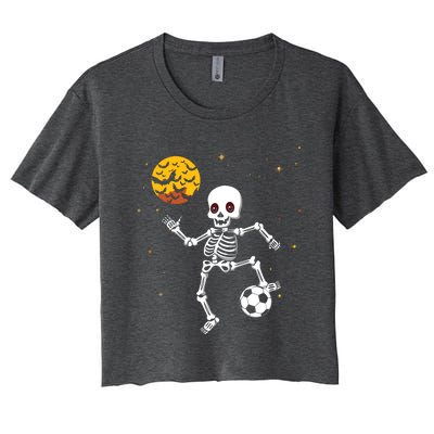 Soccer Skeleton Halloween Soccer Player Halloween Women's Crop Top Tee