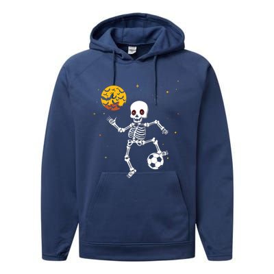 Soccer Skeleton Halloween Soccer Player Halloween Performance Fleece Hoodie