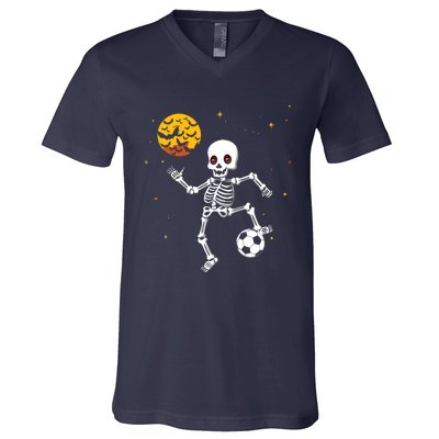 Soccer Skeleton Halloween Soccer Player Halloween V-Neck T-Shirt