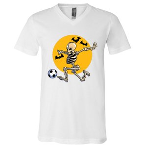 Soccer Skeleton Halloween Boy Soccer Player Halloween V-Neck T-Shirt