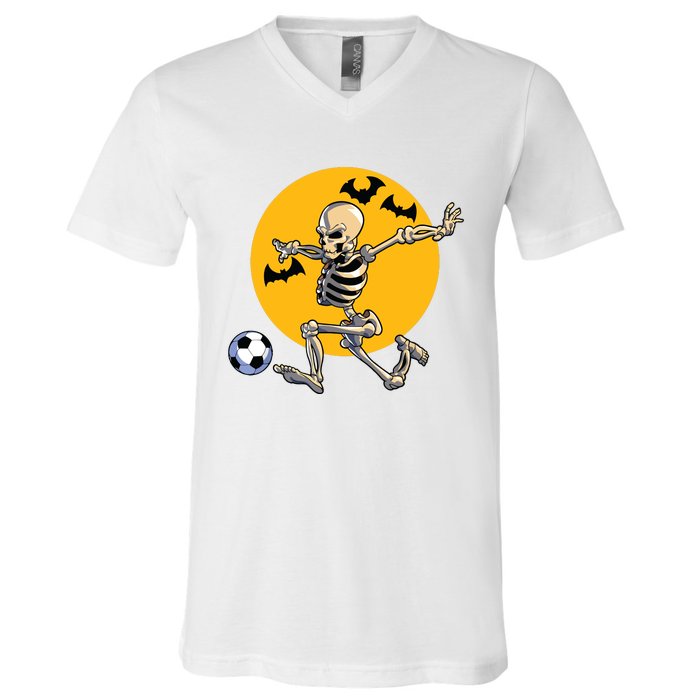 Soccer Skeleton Halloween Boy Soccer Player Halloween V-Neck T-Shirt