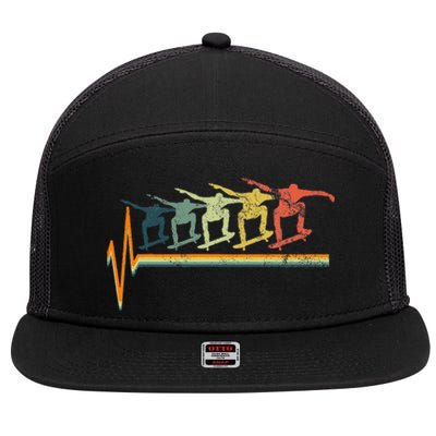 Skateboard Skater Heartbeat Love 7 Panel Mesh Trucker Snapback Hat