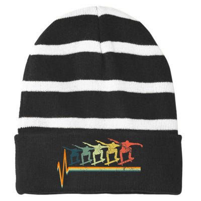 Skateboard Skater Heartbeat Love Striped Beanie with Solid Band