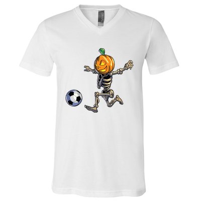 Soccer Skeleton Halloween Boy Soccer Halloween V-Neck T-Shirt