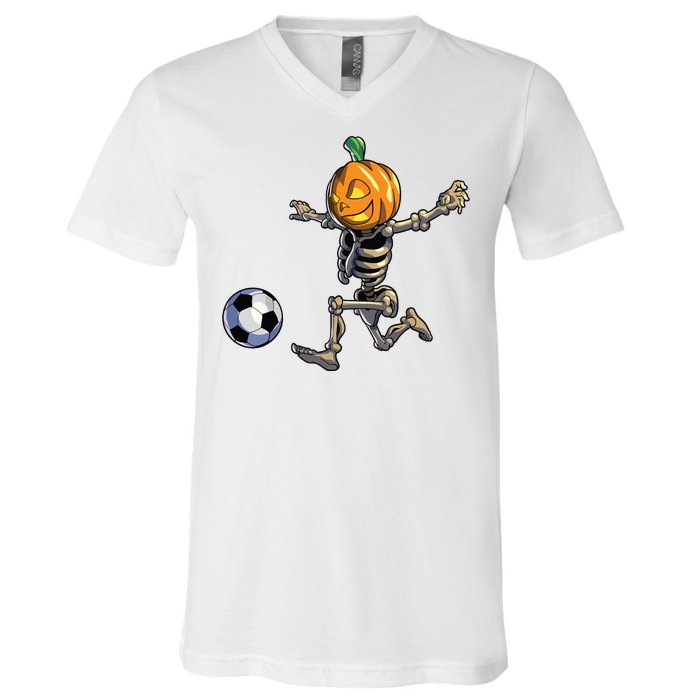 Soccer Skeleton Halloween Boy Soccer Halloween V-Neck T-Shirt