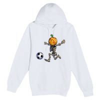 Soccer Skeleton Halloween Boy Soccer Halloween Premium Pullover Hoodie