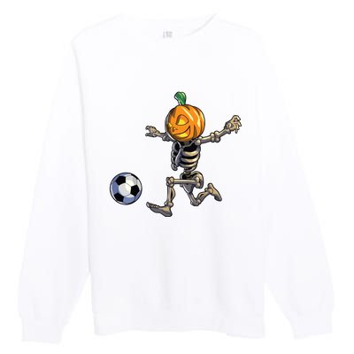 Soccer Skeleton Halloween Boy Soccer Halloween Premium Crewneck Sweatshirt