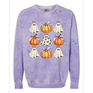 Spooky Season Halloween Ghost Pumpkin Ribbon Coquette Bow Gift Colorblast Crewneck Sweatshirt