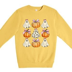 Spooky Season Halloween Ghost Pumpkin Ribbon Coquette Bow Gift Premium Crewneck Sweatshirt