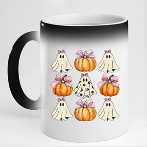 Spooky Season Halloween Ghost Pumpkin Ribbon Coquette Bow Gift 11oz Black Color Changing Mug