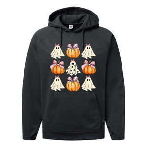 Spooky Season Halloween Ghost Pumpkin Ribbon Coquette Bow Gift Performance Fleece Hoodie