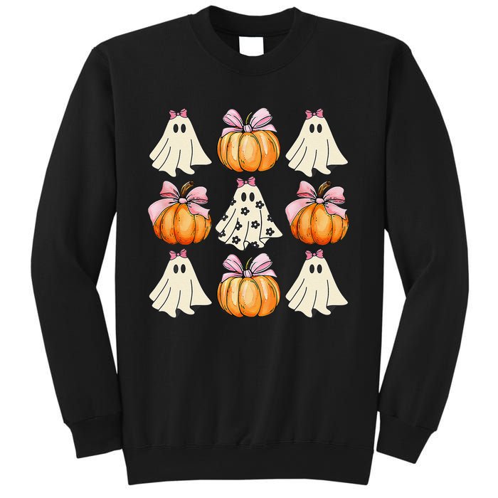 Spooky Season Halloween Ghost Pumpkin Ribbon Coquette Bow Gift Sweatshirt