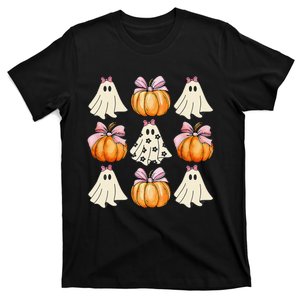 Spooky Season Halloween Ghost Pumpkin Ribbon Coquette Bow Gift T-Shirt