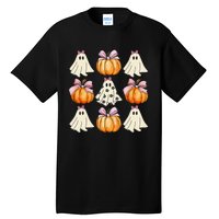 Spooky Season Halloween Ghost Pumpkin Ribbon Coquette Bow Gift Tall T-Shirt