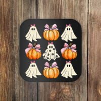 Spooky Season Halloween Ghost Pumpkin Ribbon Coquette Bow Gift Coaster