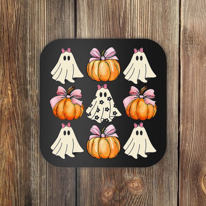 Spooky Season Halloween Ghost Pumpkin Ribbon Coquette Bow Gift Coaster