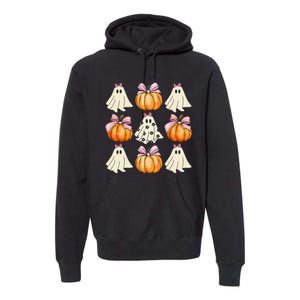 Spooky Season Halloween Ghost Pumpkin Ribbon Coquette Bow Gift Premium Hoodie