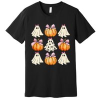 Spooky Season Halloween Ghost Pumpkin Ribbon Coquette Bow Gift Premium T-Shirt