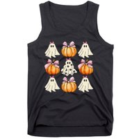 Spooky Season Halloween Ghost Pumpkin Ribbon Coquette Bow Gift Tank Top