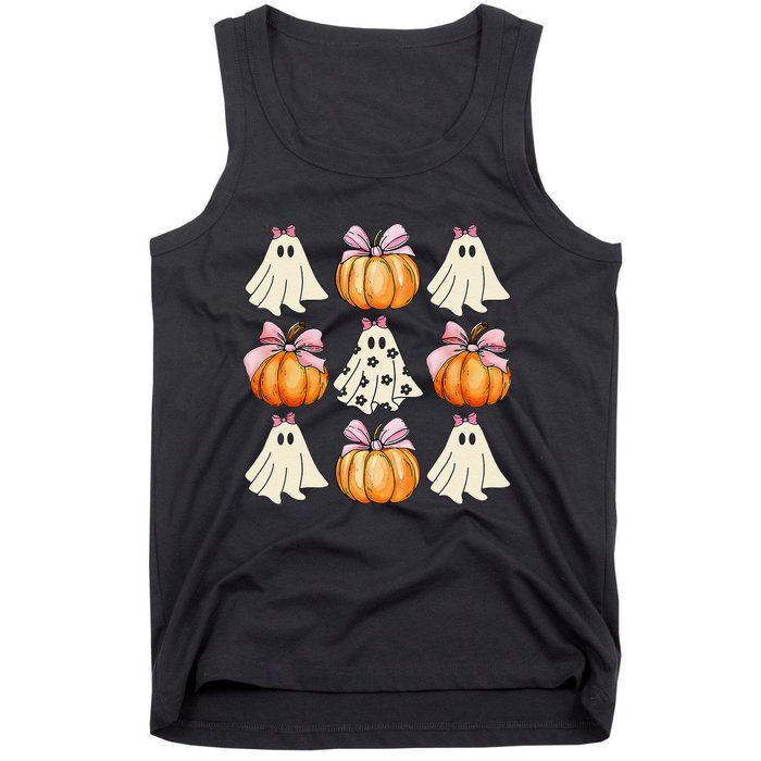 Spooky Season Halloween Ghost Pumpkin Ribbon Coquette Bow Gift Tank Top