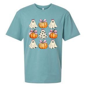 Spooky Season Halloween Ghost Pumpkin Ribbon Coquette Bow Gift Sueded Cloud Jersey T-Shirt