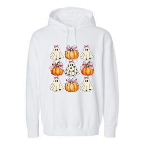 Spooky Season Halloween Ghost Pumpkin Ribbon Coquette Bow Gift Garment-Dyed Fleece Hoodie