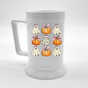 Spooky Season Halloween Ghost Pumpkin Ribbon Coquette Bow Gift Beer Stein