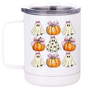 Spooky Season Halloween Ghost Pumpkin Ribbon Coquette Bow Gift 12 oz Stainless Steel Tumbler Cup