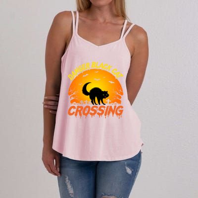 Scary Spooky Halloween Graveyard Cat Crossing Great Gift Women's Strappy Tank